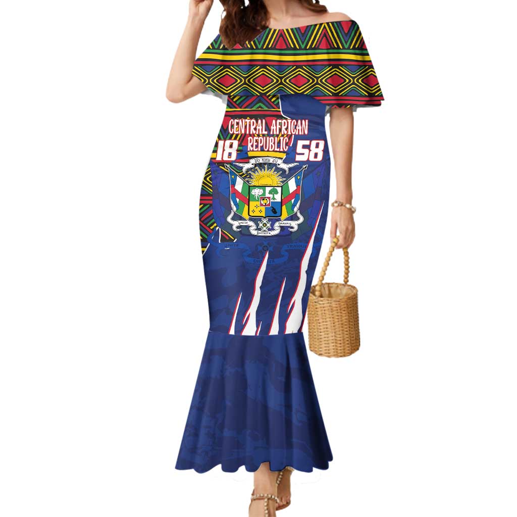 Personalized Central African Republic Since 1958 Mermaid Dress Coat Of Arms With Kente Pattern - Wonder Print Shop