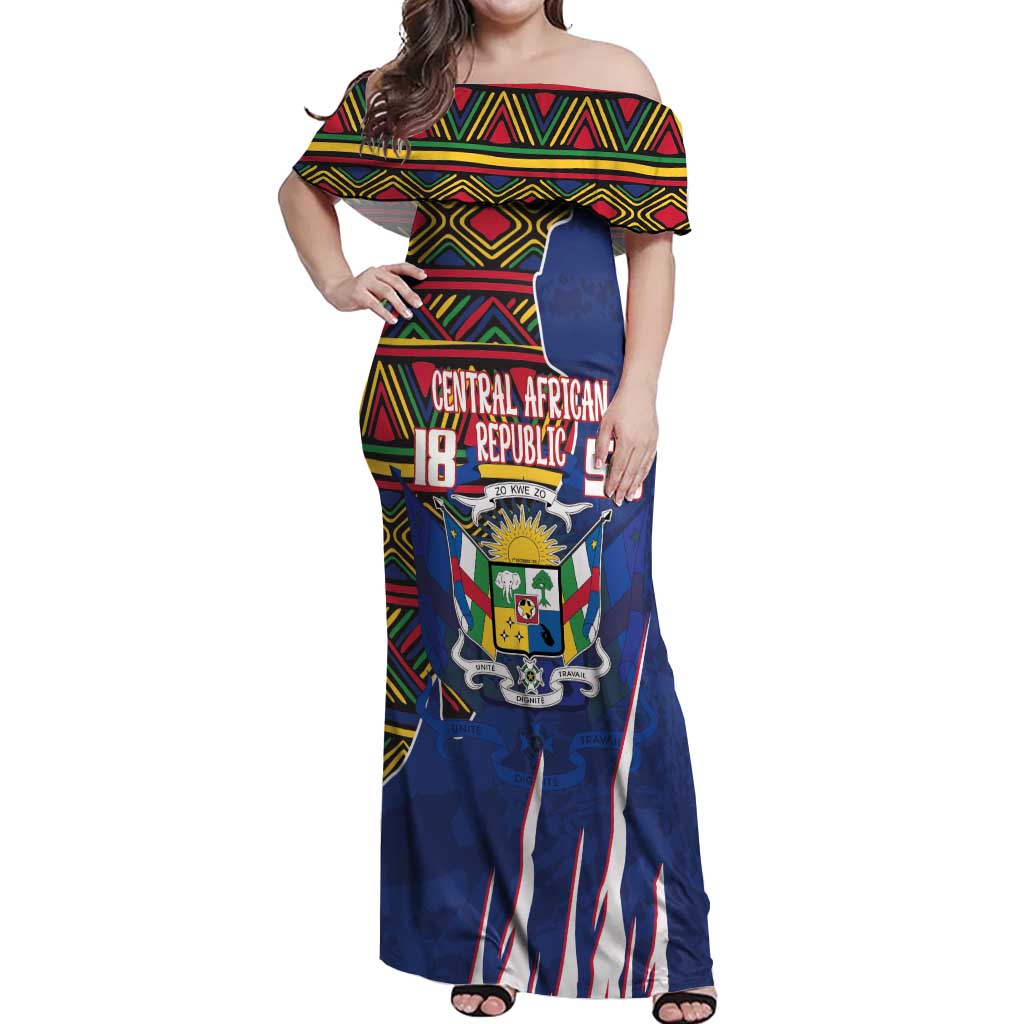 Personalized Central African Republic Since 1958 Off Shoulder Maxi Dress Coat Of Arms With Kente Pattern - Wonder Print Shop