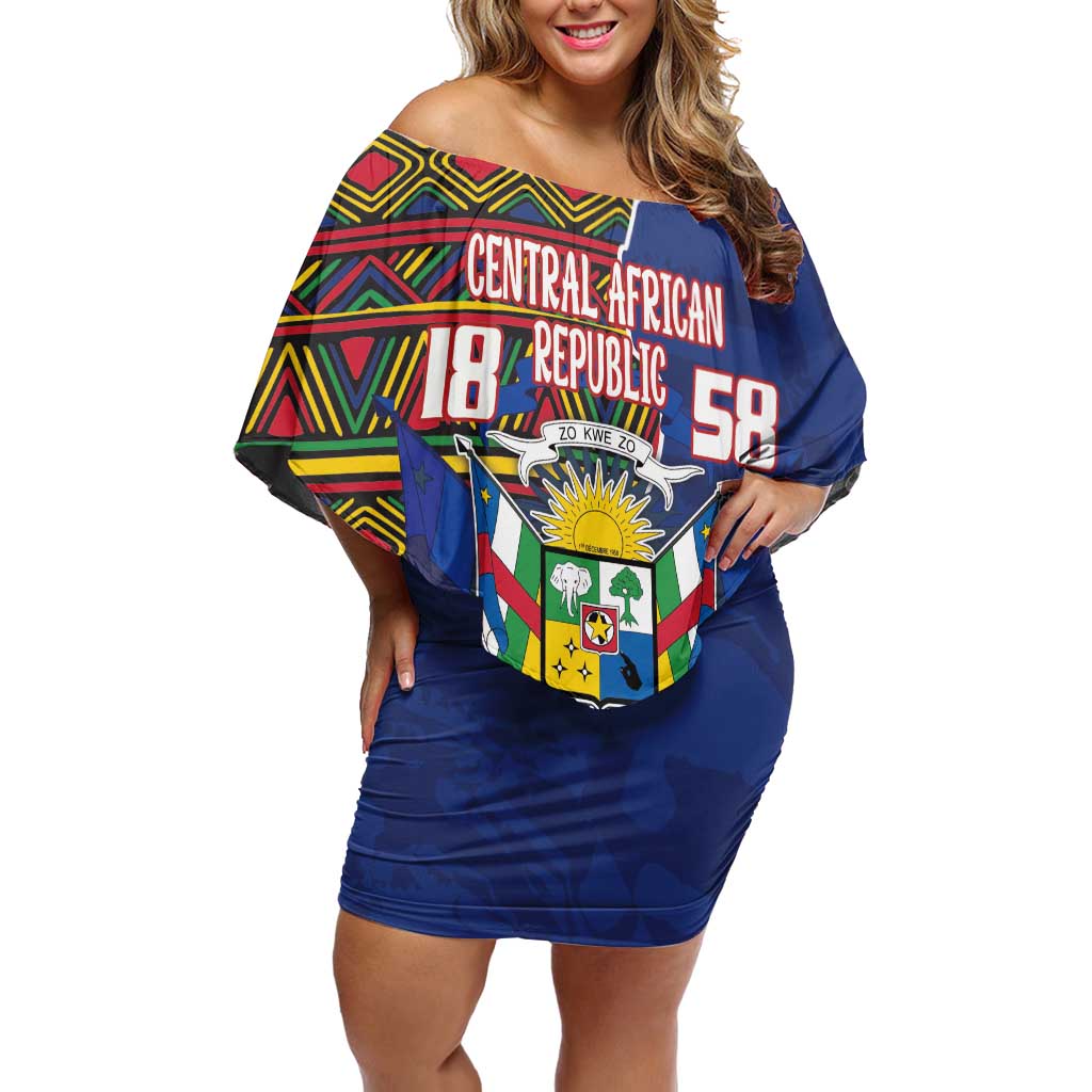 Personalized Central African Republic Since 1958 Off Shoulder Short Dress Coat Of Arms With Kente Pattern - Wonder Print Shop