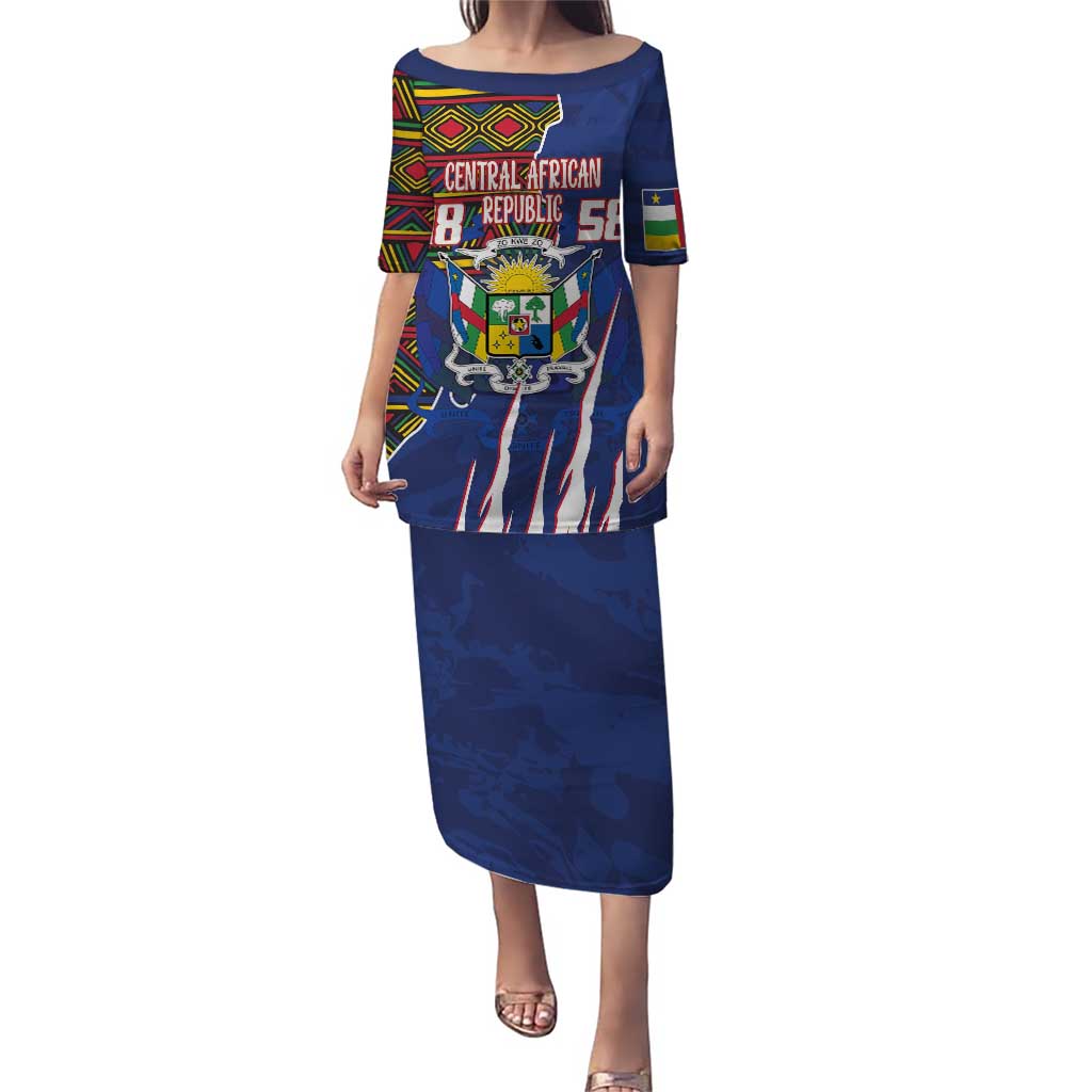 Personalized Central African Republic Since 1958 Puletasi Coat Of Arms With Kente Pattern - Wonder Print Shop