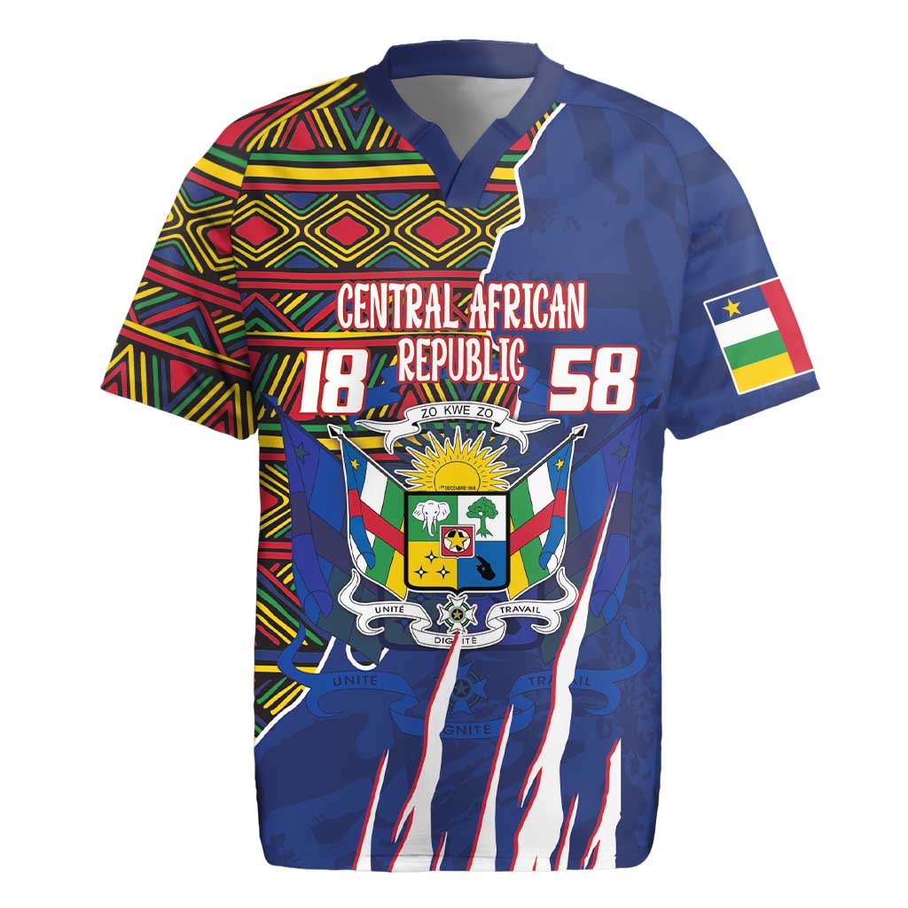 Personalized Central African Republic Since 1958 Rugby Jersey Coat Of Arms With Kente Pattern - Wonder Print Shop