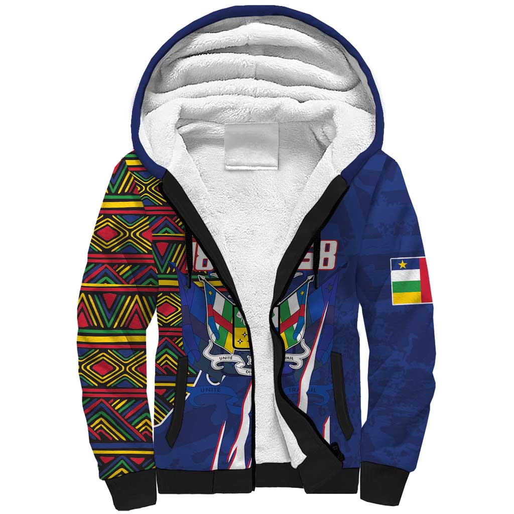 Personalized Central African Republic Since 1958 Sherpa Hoodie Coat Of Arms With Kente Pattern - Wonder Print Shop