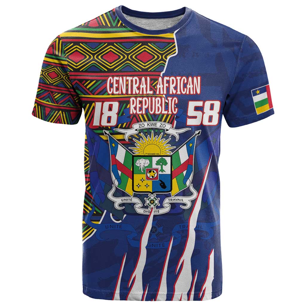 Personalized Central African Republic Since 1958 T Shirt Coat Of Arms With Kente Pattern - Wonder Print Shop