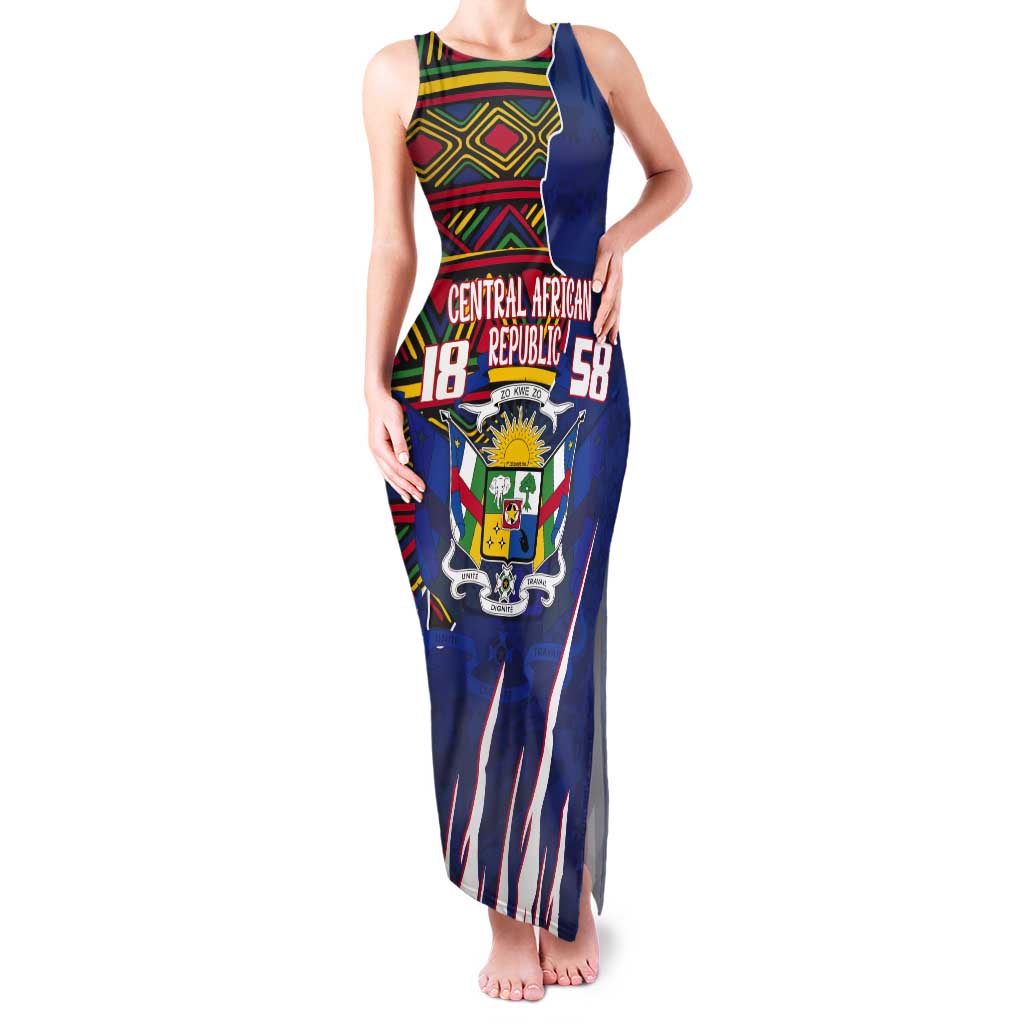 Personalized Central African Republic Since 1958 Tank Maxi Dress Coat Of Arms With Kente Pattern - Wonder Print Shop