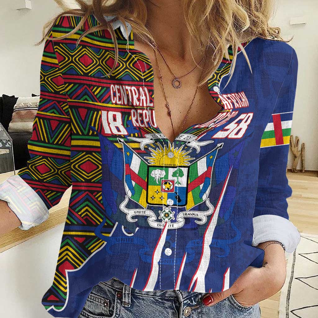 Personalized Central African Republic Since 1958 Women Casual Shirt Coat Of Arms With Kente Pattern