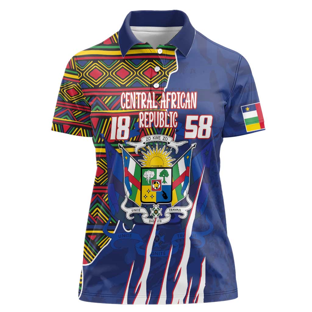 Personalized Central African Republic Since 1958 Women Polo Shirt Coat Of Arms With Kente Pattern - Wonder Print Shop