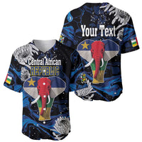 Set of two baseball jerseys with elephant graphic and blue abstract wave print