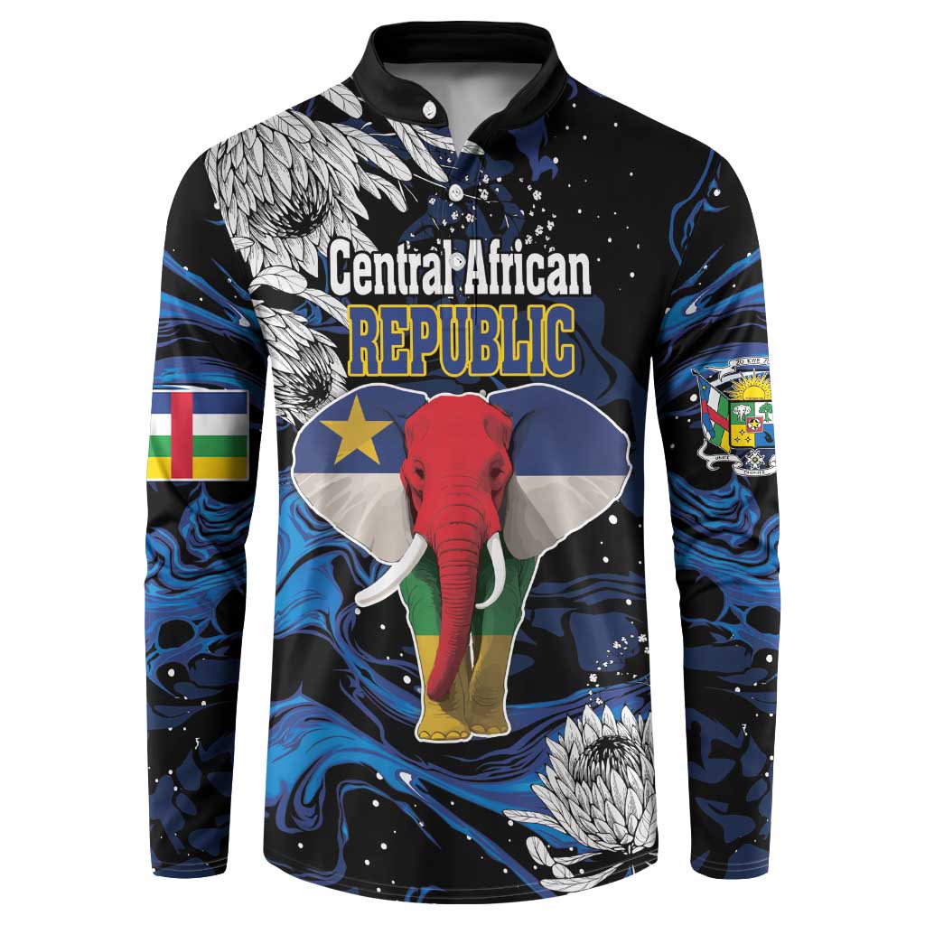 Men's button-front sweatshirt with elephant and protea, 'Central African Republic'