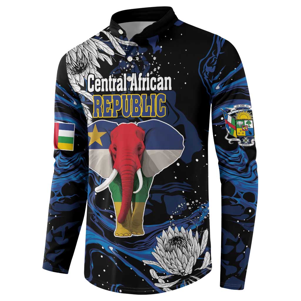 Men's button-front sweatshirt with elephant and protea, Central African Republic graphic