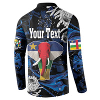 Men's button-front sweatshirt back with elephant, protea, and 'Your Text' panel