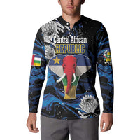 Men's button-front sweatshirt with elephant and protea, Central African Republic front graphic