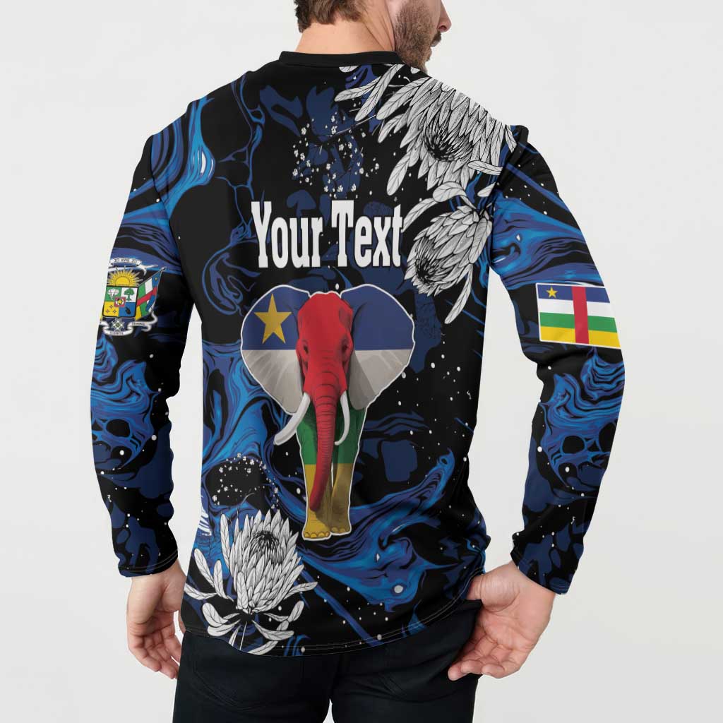 Men's button-front sweatshirt back with elephant, protea, 'Your Text' and flag graphics