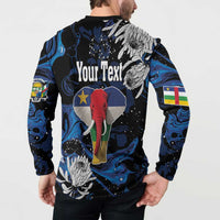 Men's button-front sweatshirt back with elephant, protea, 'Your Text' and flag graphics