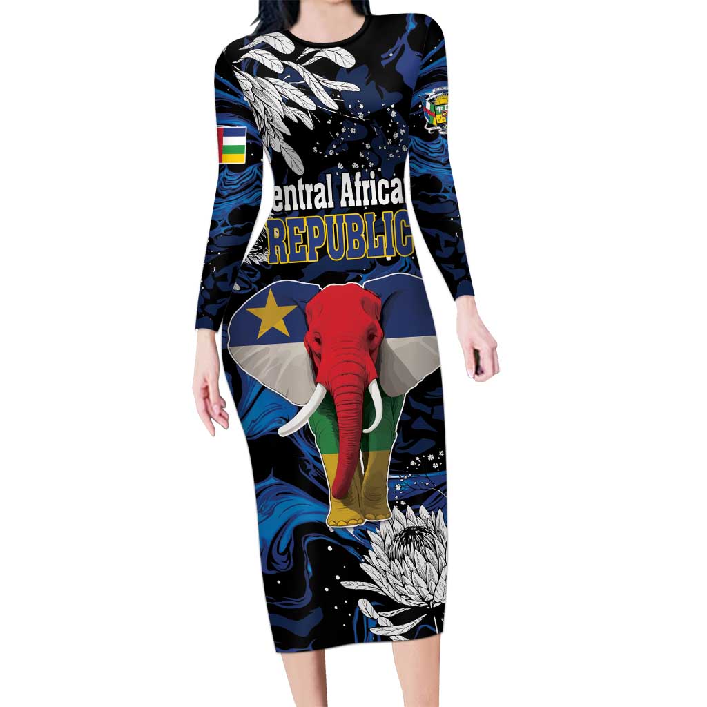 Personalized Central African Republic Elephant Long Sleeve Bodycon Dress King Protea - Abstract Style - Wonder Print Shop