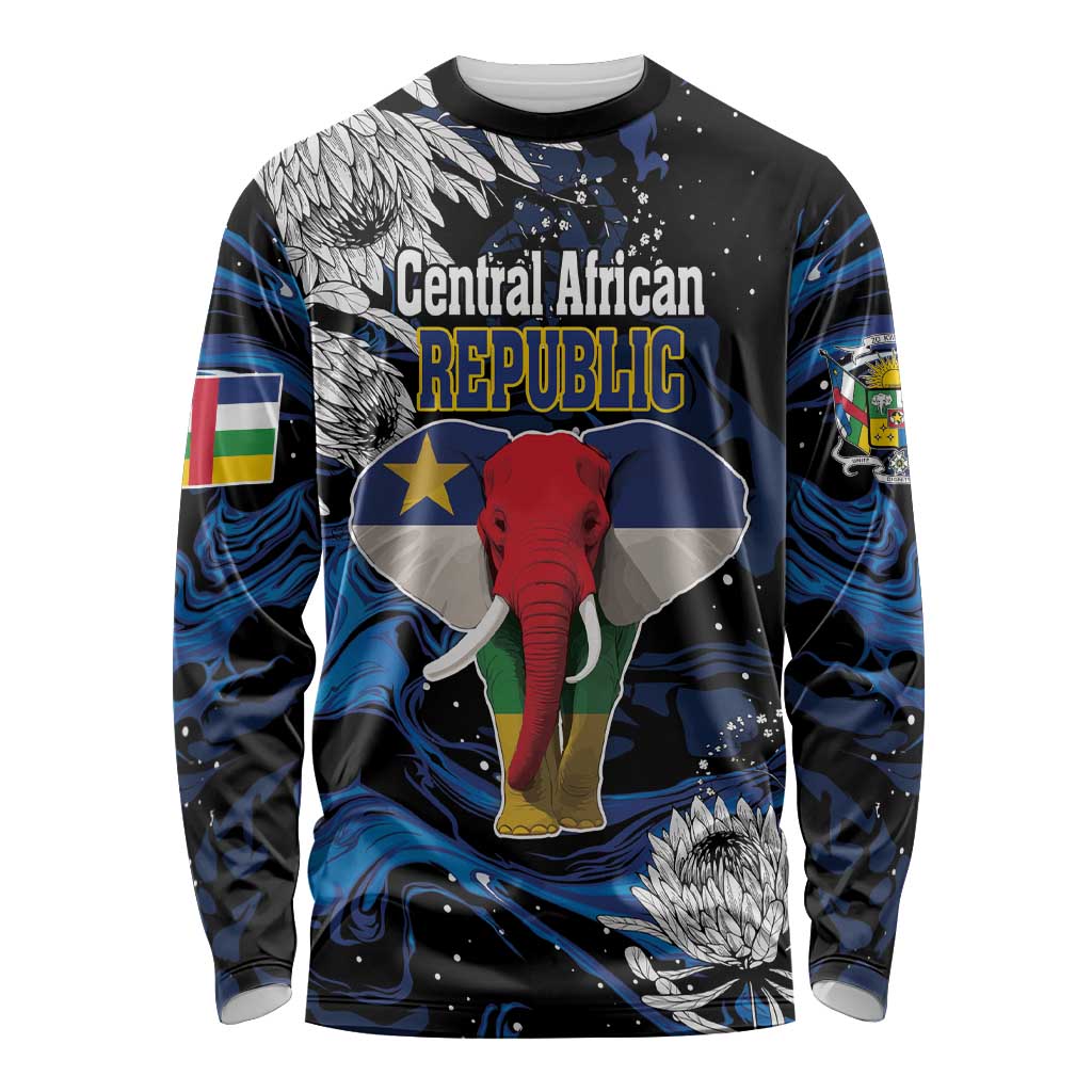 Personalized Central African Republic Elephant Long Sleeve Shirt King Protea - Abstract Style - Wonder Print Shop