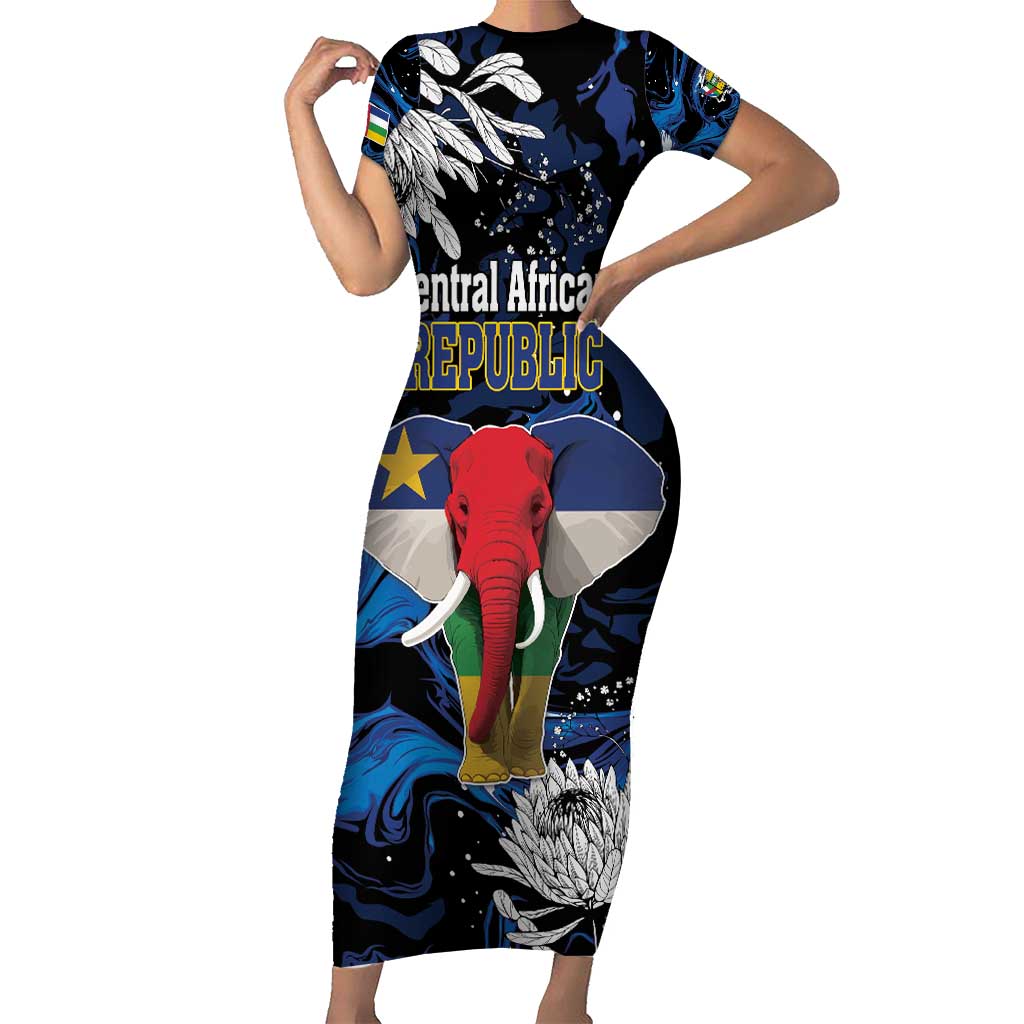 Personalized Central African Republic Elephant Short Sleeve Bodycon Dress King Protea - Abstract Style - Wonder Print Shop