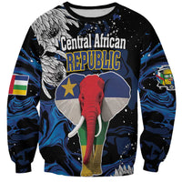 Black crewneck sweatshirt with Central African Republic elephant graphic and flag accents