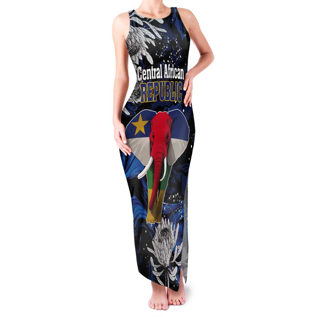 Personalized Central African Republic Elephant Tank Maxi Dress King Protea - Abstract Style - Wonder Print Shop