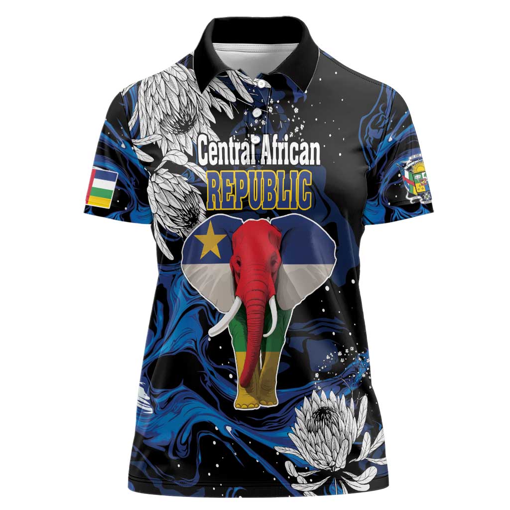 Personalized Central African Republic Elephant Women Polo Shirt King Protea - Abstract Style - Wonder Print Shop