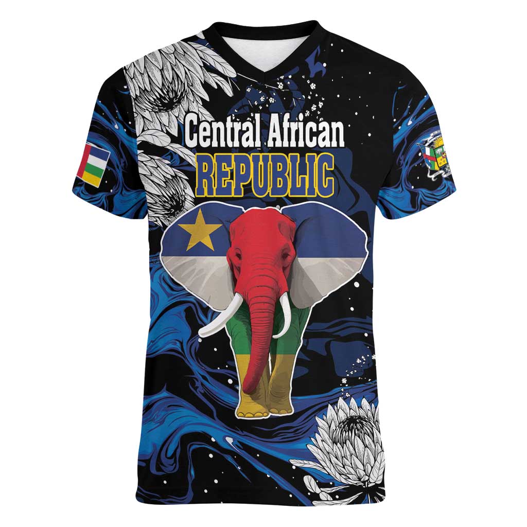 Personalized Central African Republic Elephant Women V-Neck T-Shirt King Protea - Abstract Style - Wonder Print Shop