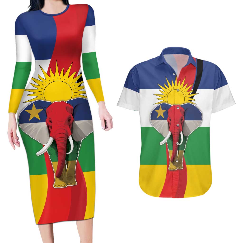 Central African Republic Republic Day 1958 Couples Matching Long Sleeve Bodycon Dress and Hawaiian Shirt Unite, Dignite, Travail - Flag Style - Wonder Print Shop