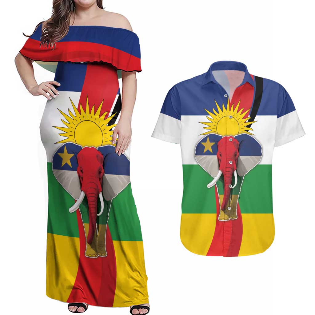 Central African Republic Republic Day 1958 Couples Matching Off Shoulder Maxi Dress and Hawaiian Shirt Unite, Dignite, Travail - Flag Style - Wonder Print Shop