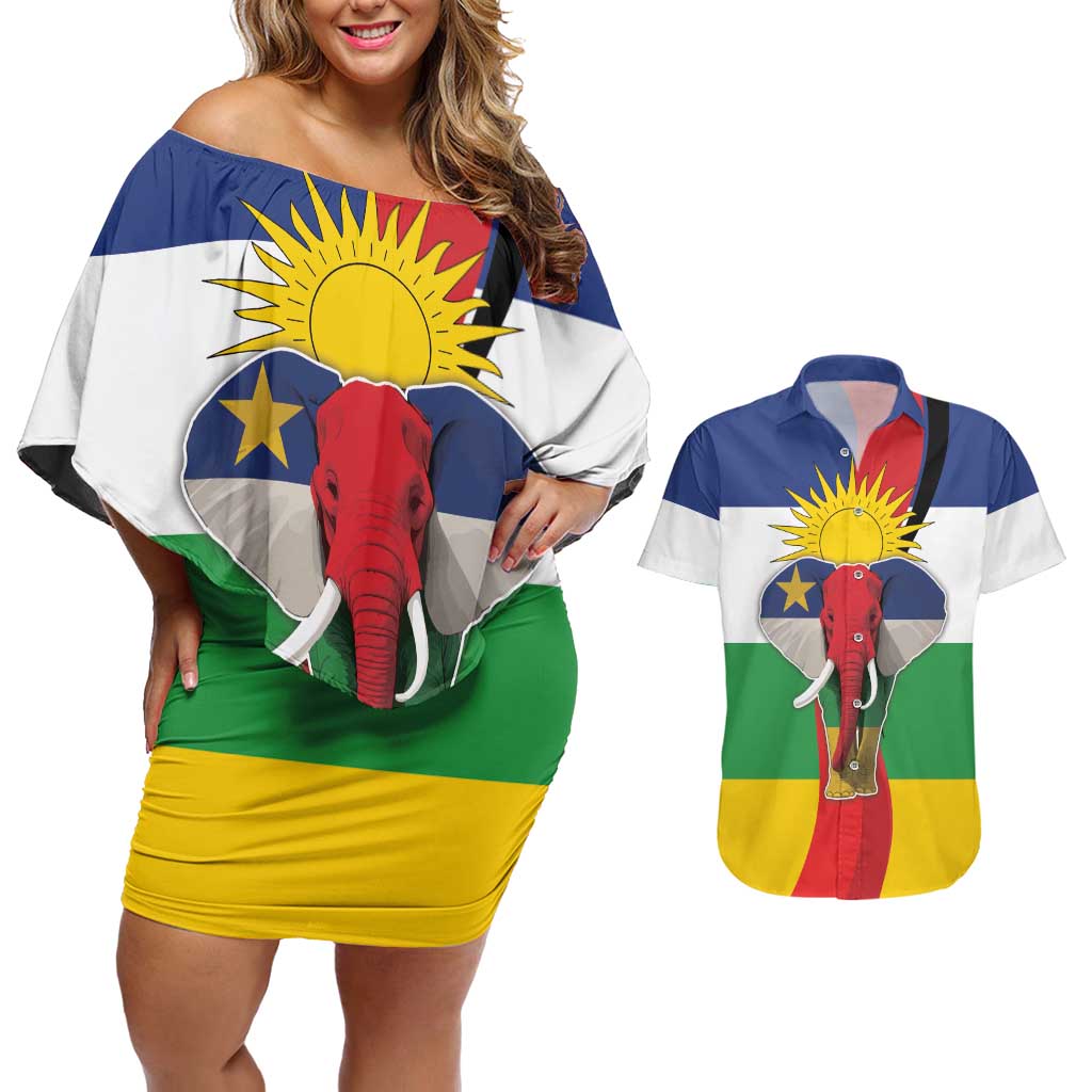 Central African Republic Republic Day 1958 Couples Matching Off Shoulder Short Dress and Hawaiian Shirt Unite, Dignite, Travail - Flag Style - Wonder Print Shop