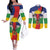 Central African Republic Republic Day 1958 Couples Matching Off The Shoulder Long Sleeve Dress and Long Sleeve Button Shirt Unite, Dignite, Travail - Flag Style