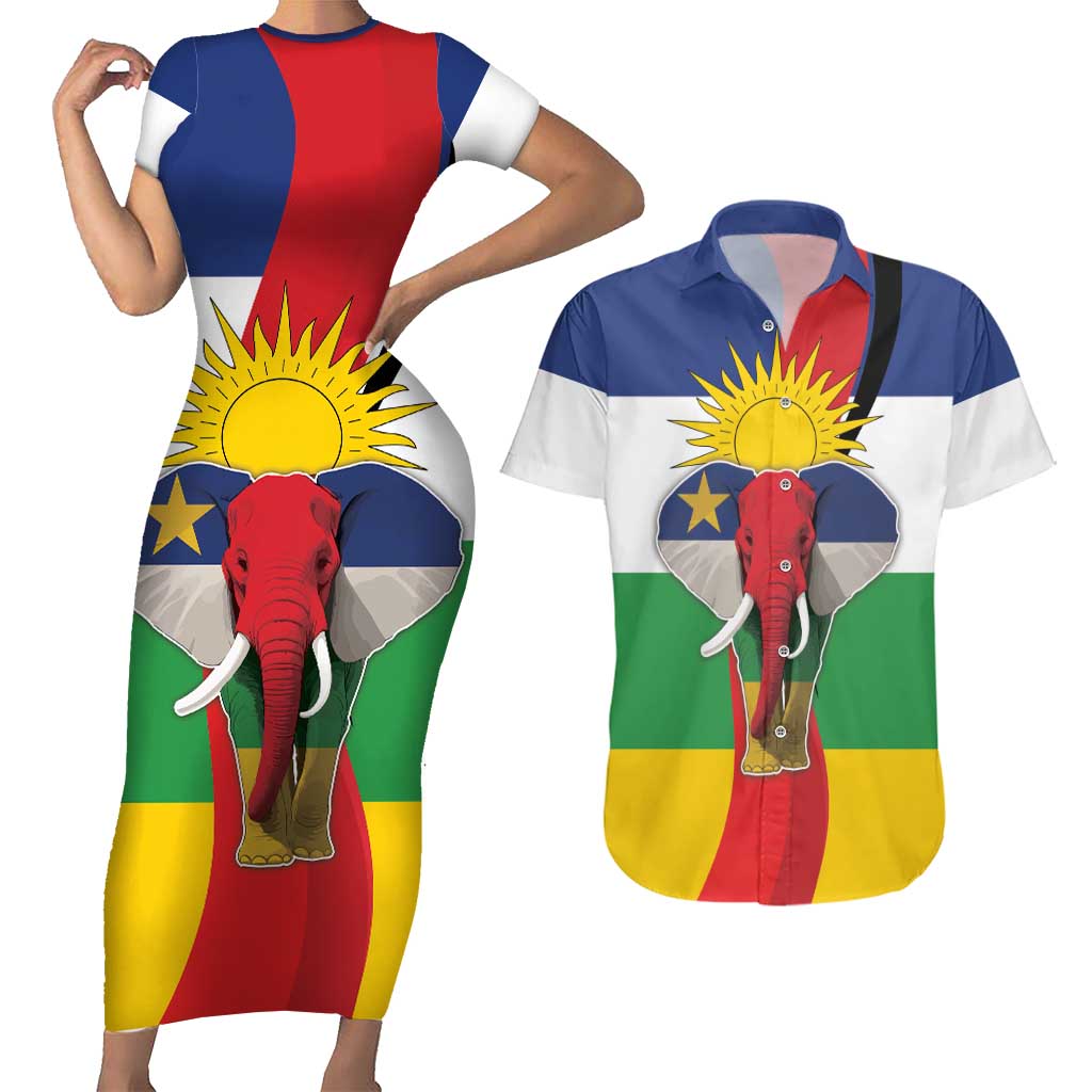 Central African Republic Republic Day 1958 Couples Matching Short Sleeve Bodycon Dress and Hawaiian Shirt Unite, Dignite, Travail - Flag Style - Wonder Print Shop