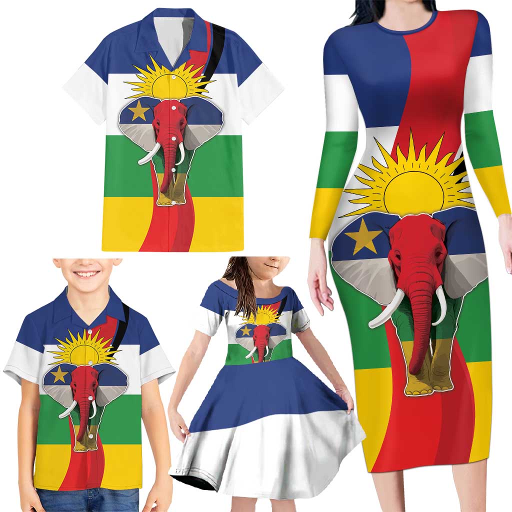 Central African Republic Republic Day 1958 Family Matching Long Sleeve Bodycon Dress and Hawaiian Shirt Unite, Dignite, Travail - Flag Style - Wonder Print Shop