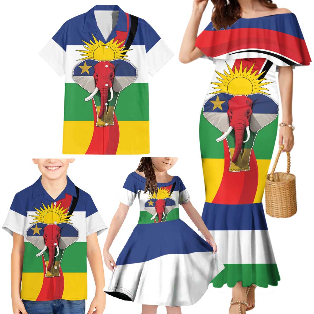 Central African Republic Republic Day 1958 Family Matching Mermaid Dress and Hawaiian Shirt Unite, Dignite, Travail - Flag Style - Wonder Print Shop