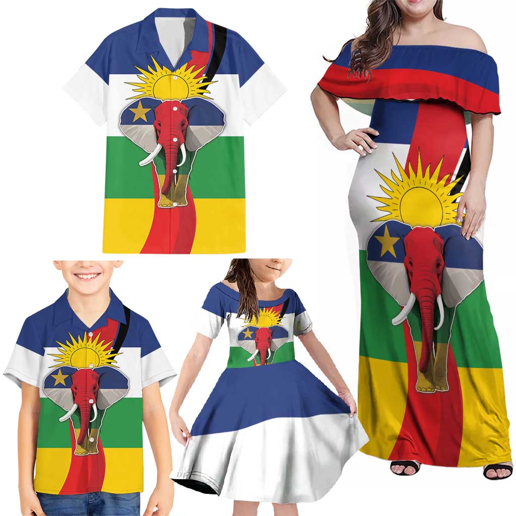 Central African Republic Republic Day 1958 Family Matching Off Shoulder Maxi Dress and Hawaiian Shirt Unite, Dignite, Travail - Flag Style - Wonder Print Shop