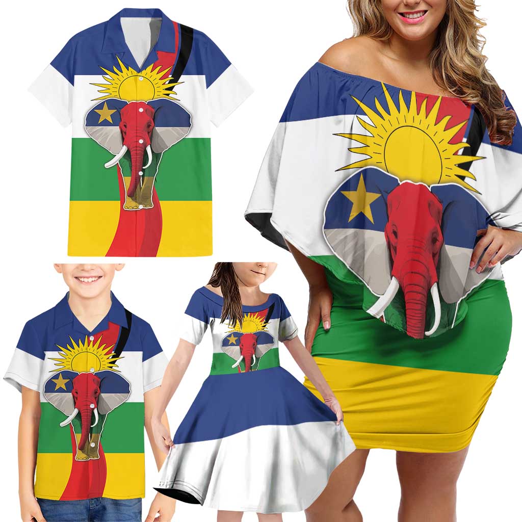 Central African Republic Republic Day 1958 Family Matching Off Shoulder Short Dress and Hawaiian Shirt Unite, Dignite, Travail - Flag Style - Wonder Print Shop