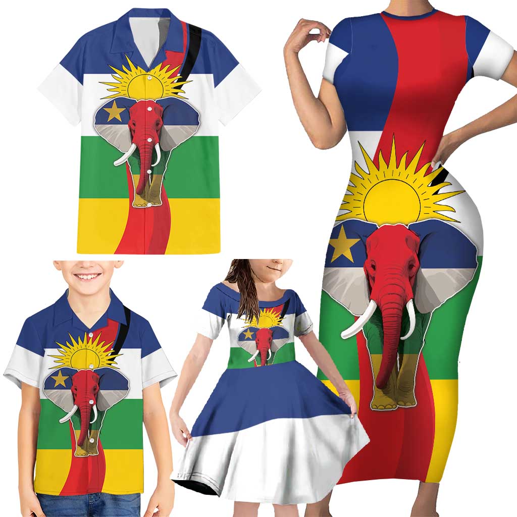 Central African Republic Republic Day 1958 Family Matching Short Sleeve Bodycon Dress and Hawaiian Shirt Unite, Dignite, Travail - Flag Style - Wonder Print Shop