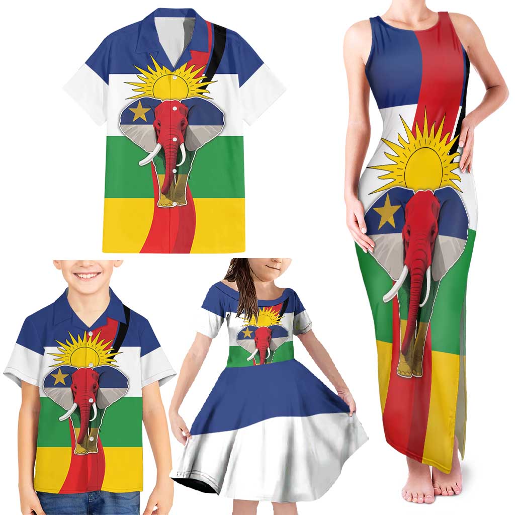 Central African Republic Republic Day 1958 Family Matching Tank Maxi Dress and Hawaiian Shirt Unite, Dignite, Travail - Flag Style - Wonder Print Shop