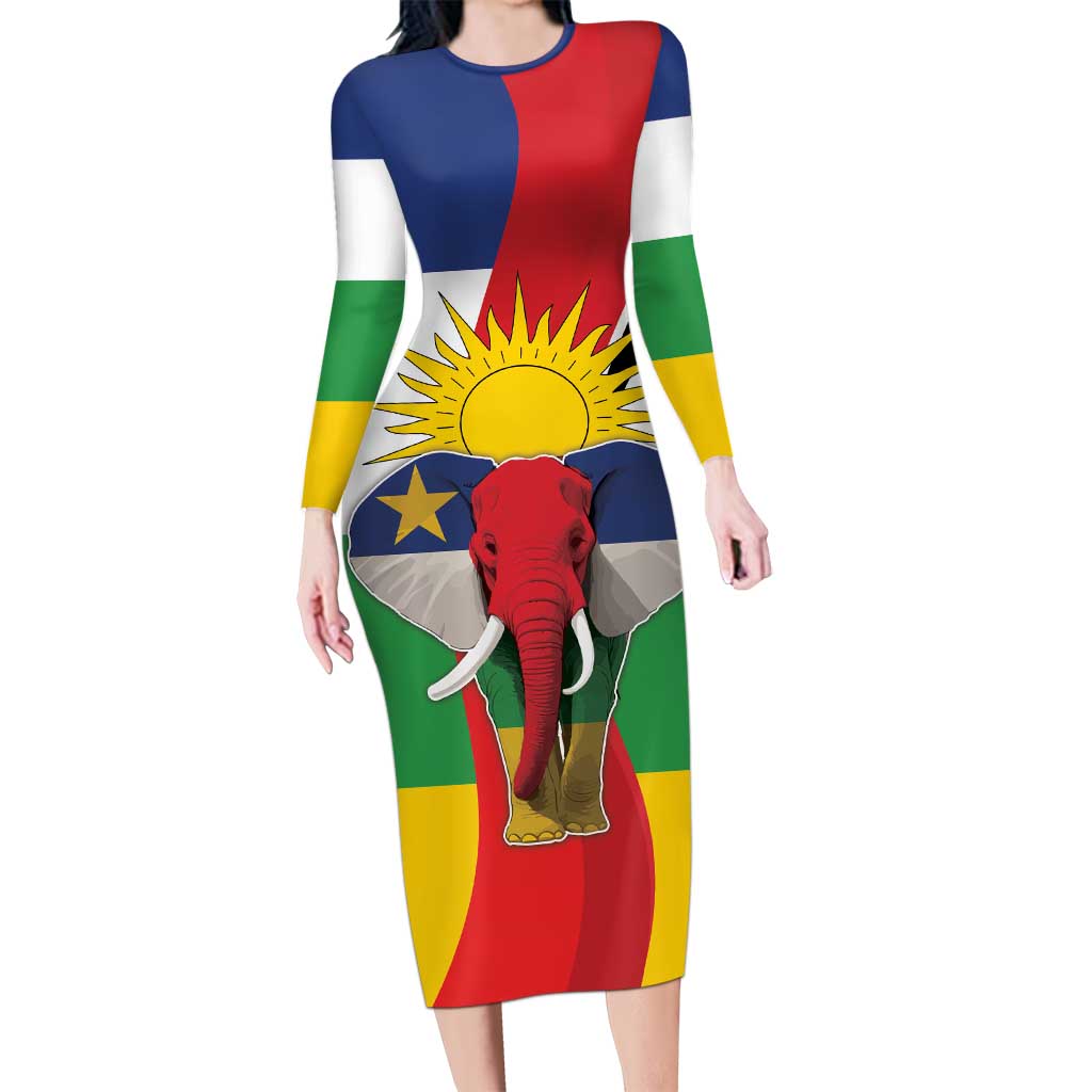 Central African Republic Republic Day 1958 Long Sleeve Bodycon Dress Unite, Dignite, Travail - Flag Style - Wonder Print Shop