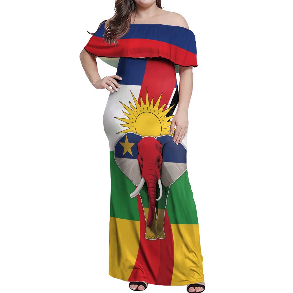 Central African Republic Republic Day 1958 Off Shoulder Maxi Dress Unite, Dignite, Travail - Flag Style - Wonder Print Shop