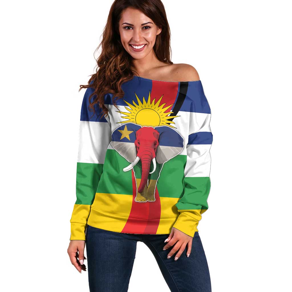 Central African Republic Republic Day 1958 Off Shoulder Sweater Unite, Dignite, Travail - Flag Style - Wonder Print Shop