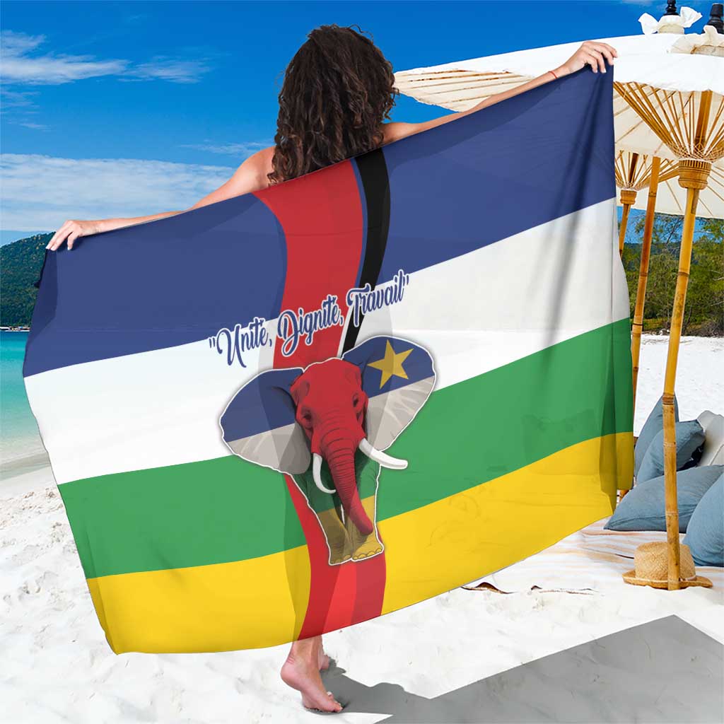Central African Republic sarong flag print in blue, white, green, yellow with elephant graphic