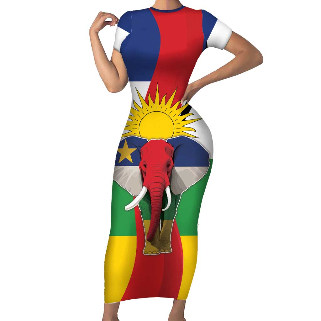 Central African Republic Republic Day 1958 Short Sleeve Bodycon Dress Unite, Dignite, Travail - Flag Style - Wonder Print Shop