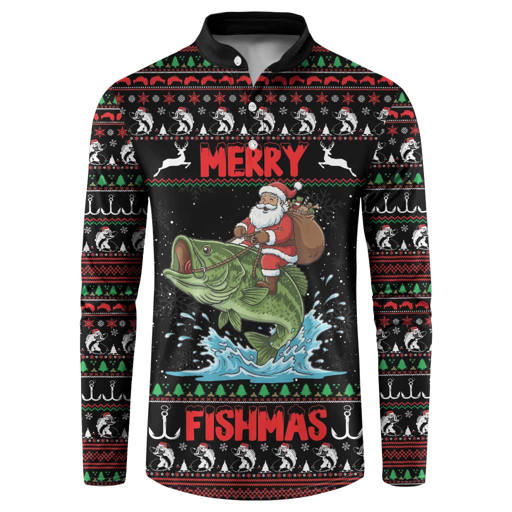 Merry Fishmas Santa Riding Bass Personalized Button Sweatshirt Funny Christmas - Wonder Print Shop