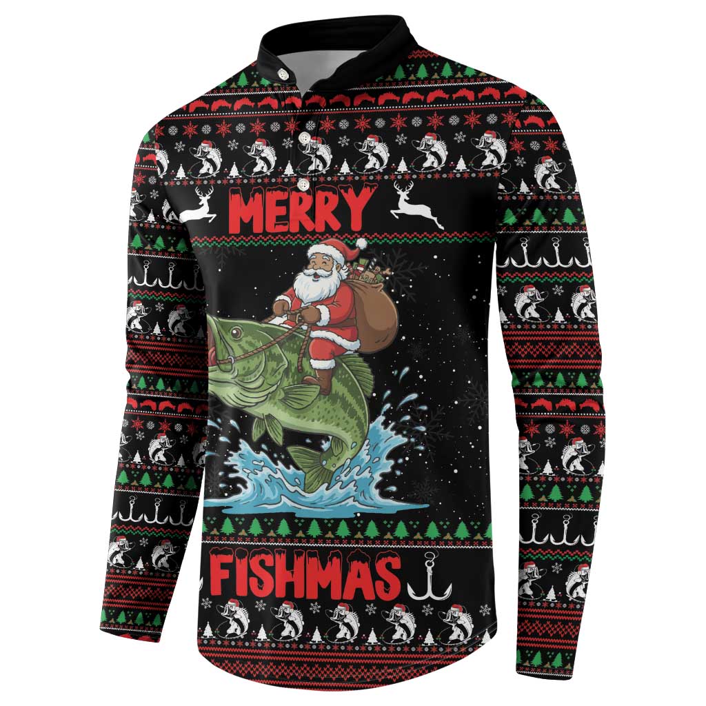 Merry Fishmas Santa Riding Bass Personalized Button Sweatshirt Funny Christmas - Wonder Print Shop