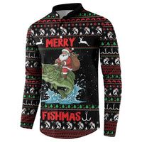 Merry Fishmas Santa Riding Bass Personalized Button Sweatshirt Funny Christmas - Wonder Print Shop