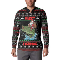 Merry Fishmas Santa Riding Bass Personalized Button Sweatshirt Funny Christmas - Wonder Print Shop