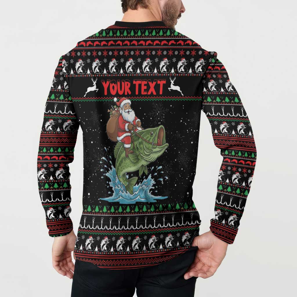Merry Fishmas Santa Riding Bass Personalized Button Sweatshirt Funny Christmas - Wonder Print Shop