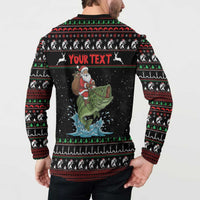 Merry Fishmas Santa Riding Bass Personalized Button Sweatshirt Funny Christmas - Wonder Print Shop