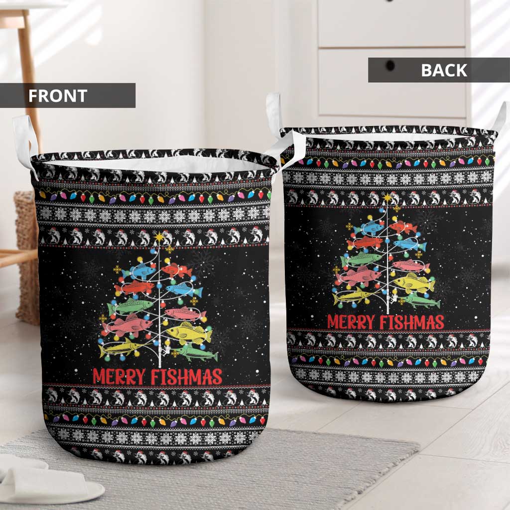 Merry Fishmas Laundry Basket Fishing Christmas Tree Lights - Wonder Print Shop