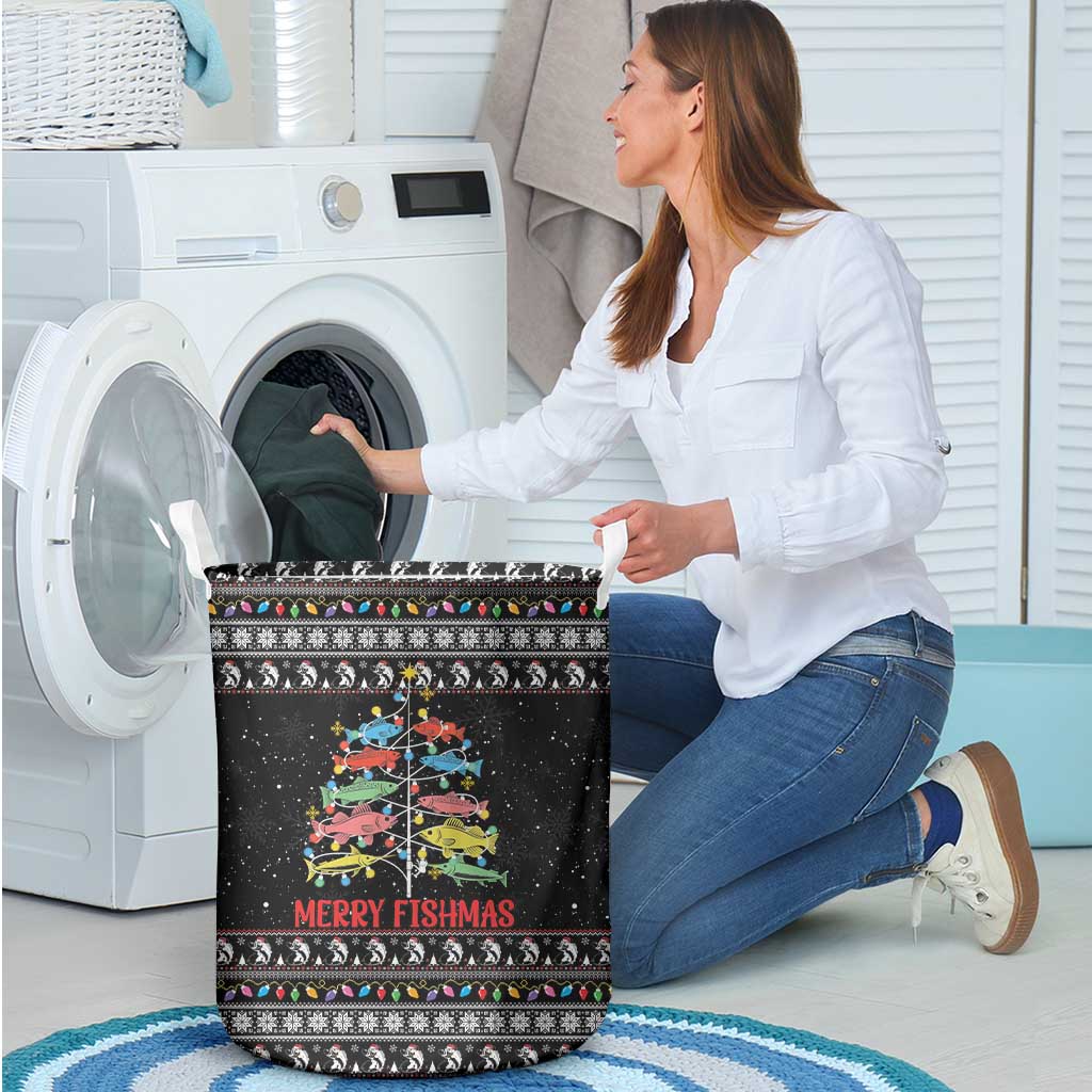 Merry Fishmas Laundry Basket Fishing Christmas Tree Lights - Wonder Print Shop
