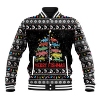 Merry Fishmas Baseball Jacket Fishing Christmas Tree Lights - Wonder Print Shop