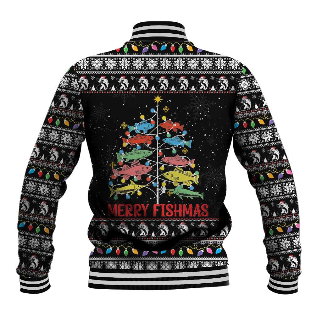 Merry Fishmas Baseball Jacket Fishing Christmas Tree Lights - Wonder Print Shop